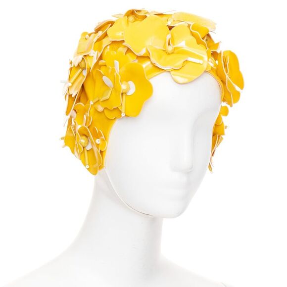 Miu Miu Accessories - Miu Miu yellow patent leather petals beaded swim cap hat